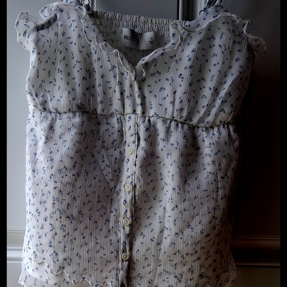Hollister White and Blue Floral Top